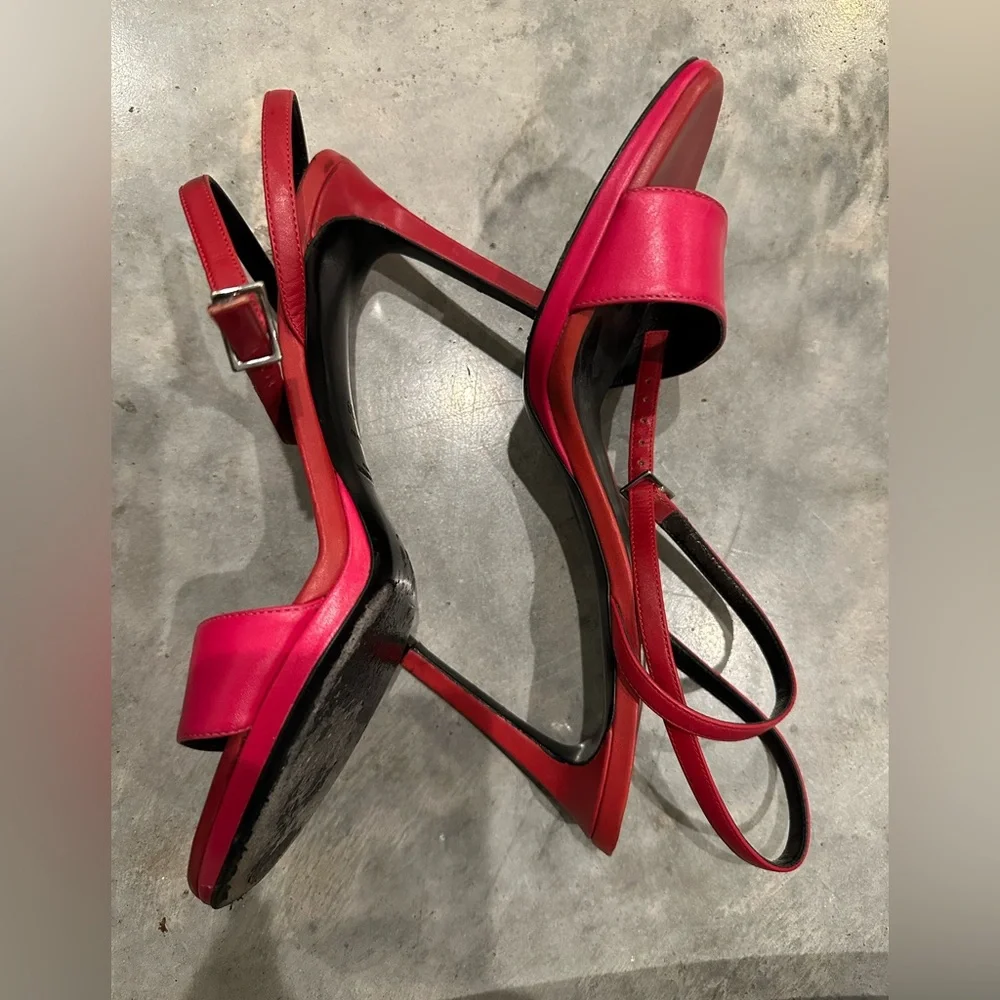 Saint Laurent Red Pink Strappy Sandals - Picture 7 of 13